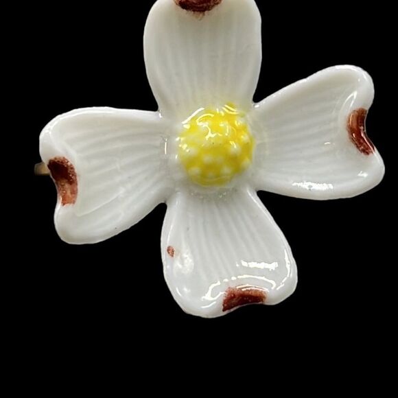 Vintage Jewelry Set Clip-on Earrings Straight Lapel Pin Porcelain Flowers - Picture 7 of 11